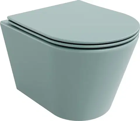 MEXEN Rico Závěsná WC mísa Rimless včetně sedátka s slow, Duroplast, světle zelená mat 30724048
