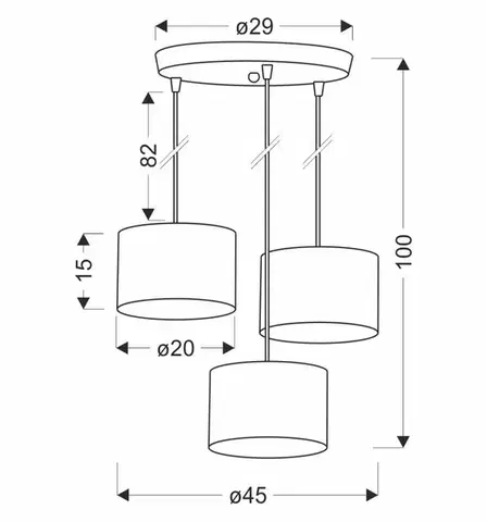 Závěsná lampa PANDY černá deska 3x40W E27 stínidlo šedá+zlatá