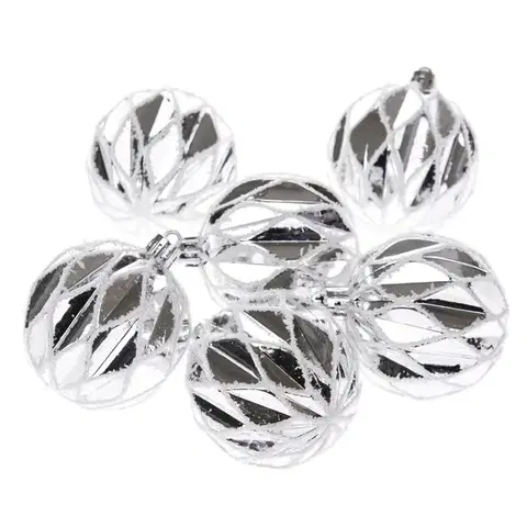 Sada vánočních ozdob Silver shine, 6 ks, pr. 8 cm, plast