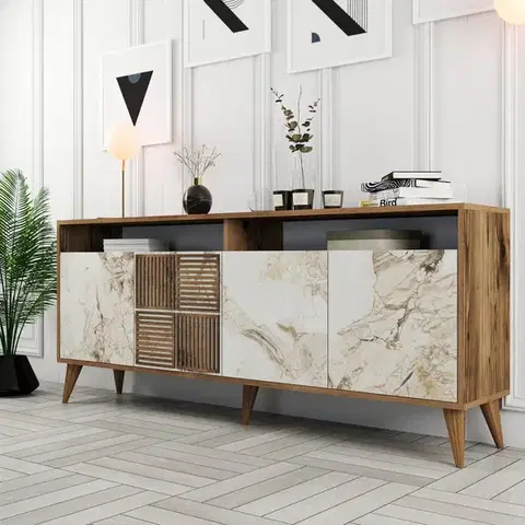 Konzolový stolek Milan - Walnut, White Marble