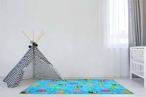 Vopi, Dětský kusový koberec Sovička Silk 5298 tyrkys, 80x120, modrá, dětský pokoj