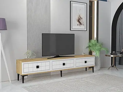 TV stolek Yuka 180 - Sapphire Oak, White