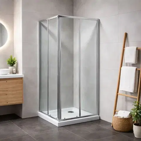 OLSEN SPA VÝHODNÝ SET ČTVEREC SMART RANDA s vaničkou Barva rámu Chrom/Leštěný hliník (ALU), Materiál Hliník, Rozměr A 90, Rozměr B 90, Rozměr C 190, Směr zavírání Univerzální Levé / Pravé, Výplň Grape bezpečnostní sklo 4 / 6 mm OLCTVER90CG1