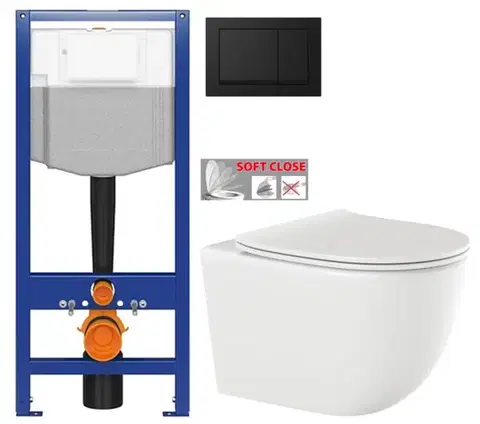 CERSANIT předstěnový instalační systém s černým tlačítkem K97-0574 + WC INVENA TINOS  + SEDÁTKO K97-526 0574 NO1