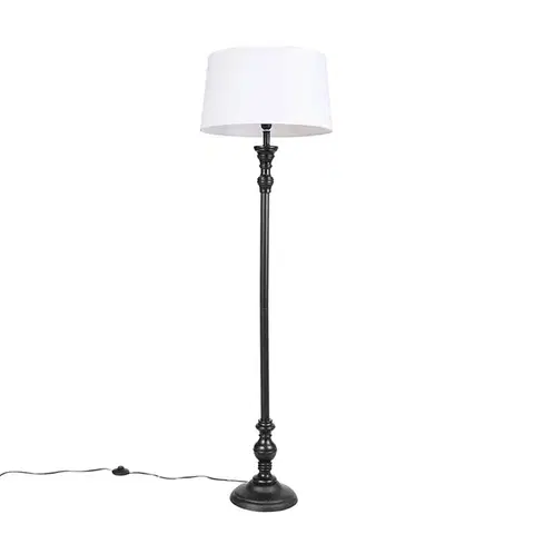 Stojací lampa černá s lněným stínítkem bílým 45cm - Classico