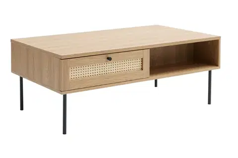 Estila Konferenční stolek Malmo, světlý dub/ratan, 110 cm