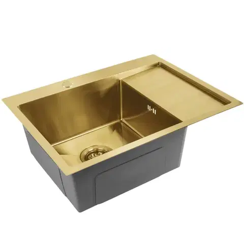 REA Ocelový dřez Fin BRUSH GOLD s kuchyňskou baterií KPL-96013