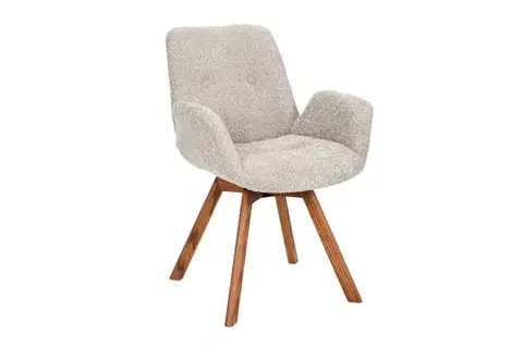 Estila Designová moderní otočná židle Gothenborg se světlým béžový buklé čalouněním as opěrkami na ruce 61 cm