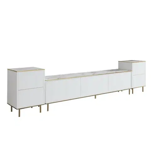 Televizní stolek se skříňkami Imej White Marble and Gold