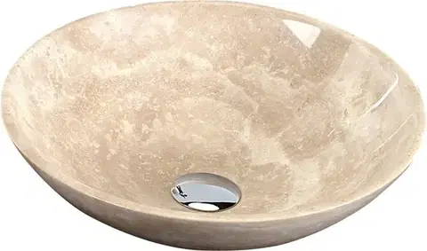 SAPHO BLOK 1 kamenné umyvadlo na desku Ø 40cm, leštěný béžový travertin 2401-01