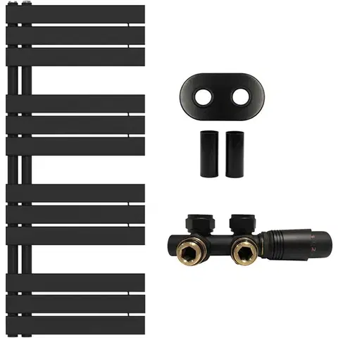 CERANO Koupelnový radiátorový set Theo ústřední vytápění asymetrické připojení 50 mm 575W černá matná 1200x500 mm CER-663499