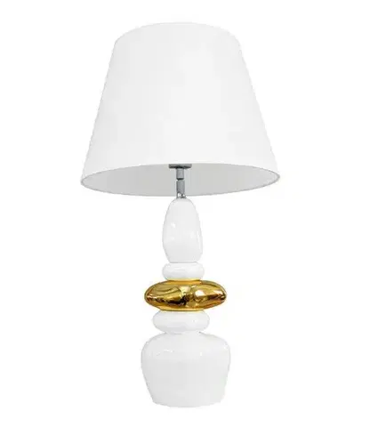Estila Moderní art deco bílá stolní lampa Caillou se zlatým detailem s designem naskládaných kamenů a polohovatelným stínítkem 68 cm