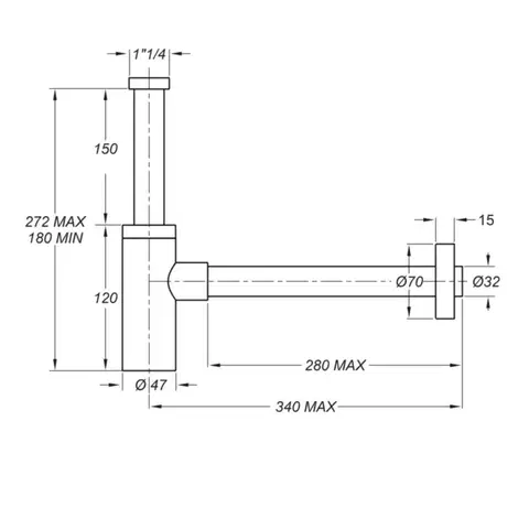 SAPHO Umyvadlový sifon 5/4", odpad 32, kulatý, měď mat SI521