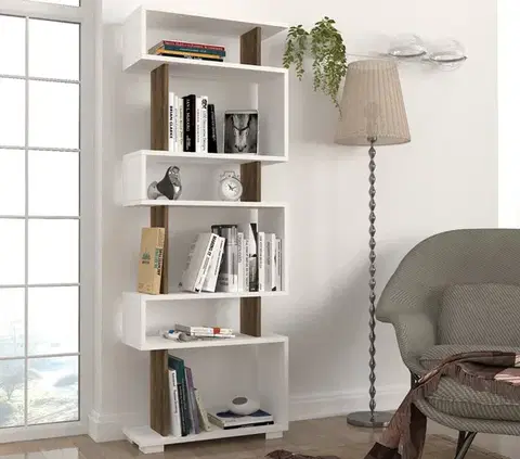 Knihovna Blok - White, Walnut