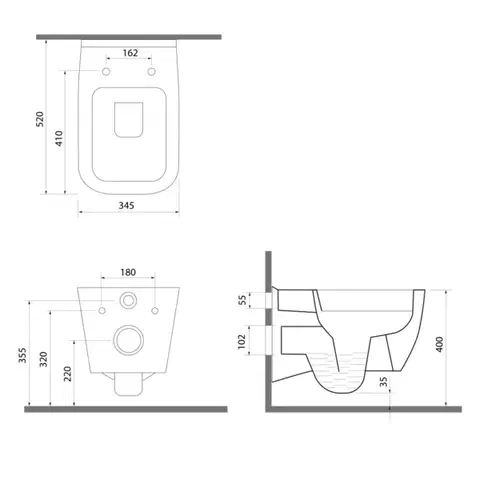 ISVEA VEA závěsná WC mísa Rimless, 34,5x52cm, bílá 10VA02001