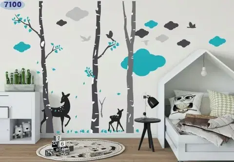 Dětská modrá nálepka na zeď srnky 115 x 240 cm