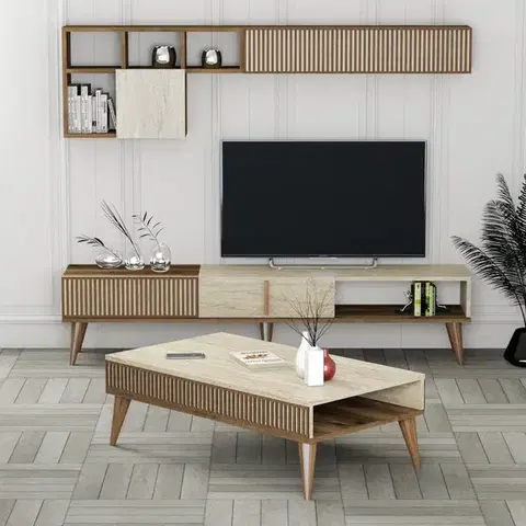 Living Room Furniture Set Milan - Walnut, Travertine