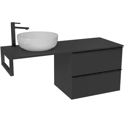 CERANO Koupelnová skříňka Velora černá matná, úchytka černá + deska pod umyvadlo Navira Slim 18 mm + konzole černá 120x54,8x46,5  CER-668012