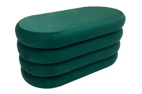 Estila Designová glamour oválná lavice Eliana s čalouněním a sametovým potahem ve smaragdové zelené barvě s úložným prostorem 85 cm