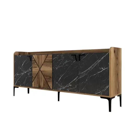 Konzolový stolek Venedik - Walnut, Black Marble
