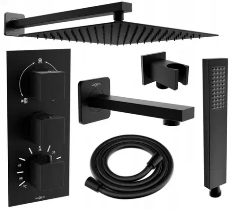 MEXEN/S Cube DR02 podomítkový vanový SET s vytokovou hubicí + slim sprcha 30, černý 77503DR0230-70