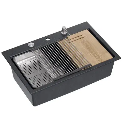 Quadron Granitový dřez MARC 110 WORKSTATION Black Metallic Ocel HQM7650U8_BS