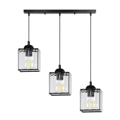 Závěsná lampa Glassia černá 3x40 E27 černé stínidlo + čiré krystaly