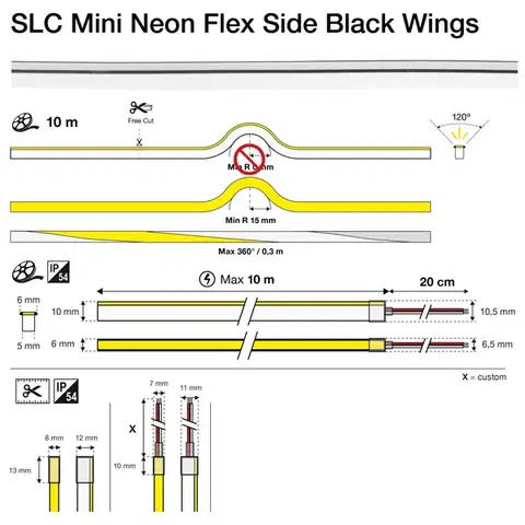 SLC LED pásek Mini Neon Flex Side černá křídla 6W/m 160lm/m 3000K Ra80 24V IP54 10m