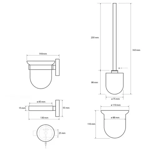 SAPHO X-STEEL WC štětka závěsná, mléčné sklo, nerez mat XS301