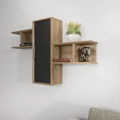 Nástěnná police Olida - Walnut, Black
