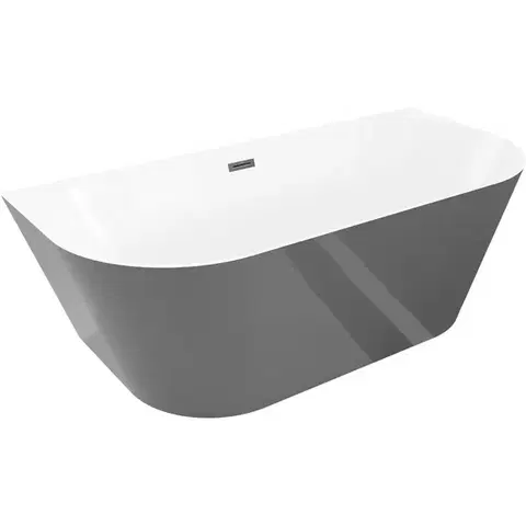 MEXEN/S Oval Sim volně stojící vana nástěnná 170 x 80, bílá/šedá, sifon a přepad černá 52661708062-70