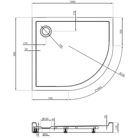 MEXEN Flow+ Sprchová vanička čtvrtkruh asymetrická levá 100 x 90, černá mat 46Q709010LH