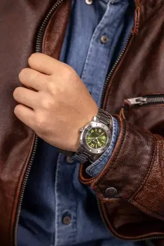 Nivada Grenchen Depthmaster Numerals - Black Leather White Stitching