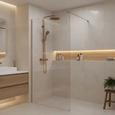 REA/S Sprchová zástěna Flexi Transparent / Brush Copper 80 KPL-K99367