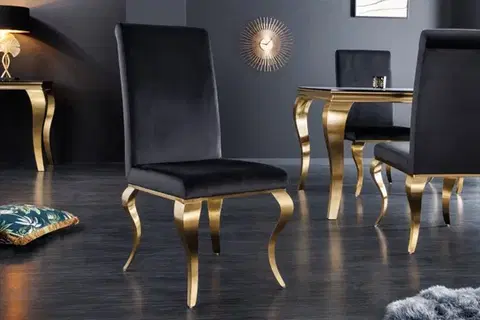 Estila Moderní barokní jídelní židle Gold Barock s cabriole nohama zlatá/černá 104cm