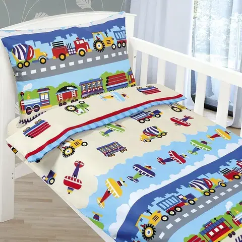 Bellatex Dětské povlečení Agáta Letadla a auta, 90 x 135 cm, 45 x 60 cm, 90 x 135 cm, 45 x 60 cm