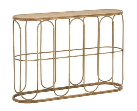 Estila Designový moderní hnědý konzolový stolek Ponio oválného tvaru s ratanovým výpletem 77 cm