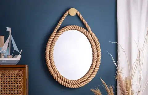 Estila Koloniální závěsné zrcadlo Marinero s rámem z provazu kulaté 62 cm
