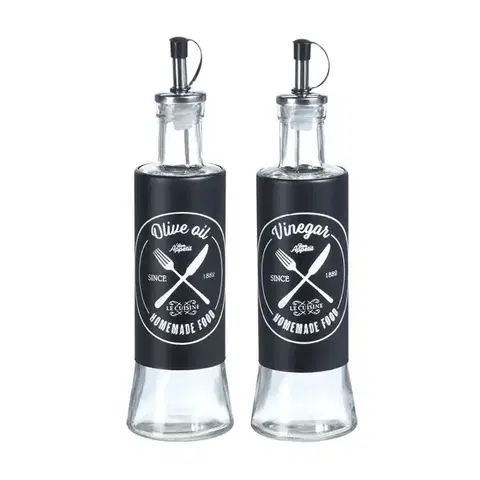 Excellent Houseware Sada skleněných láhví na olej a ocet 2x300 ml černá