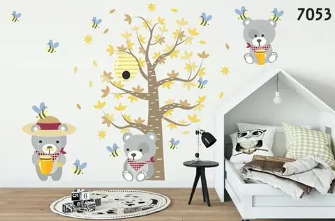 Roztomilá velká dětská nálepka na zeď medvědi s medem 100 x 200 cm