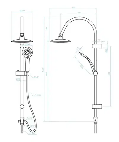 Kuchinox ONDO sprchový sloup bez baterie, chrom PG7_20OX