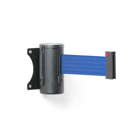 Zahrazovací pás BUFFER, 2300 mm, nástěnná kazeta, černá, modrý pás