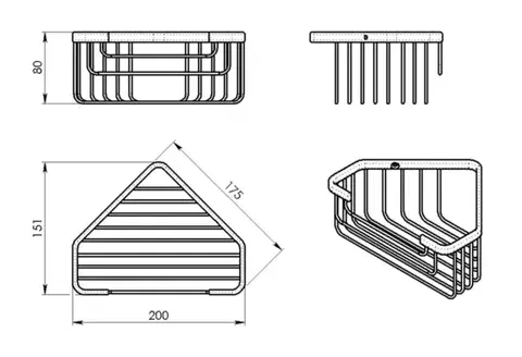 Gedy Smart Rohová police do sprchy 200x80x151mm černá mat 2483-14