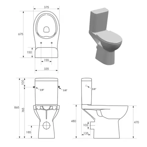 SAPHO HANDICAP WC kombi zvýšený sedák s elektronickým bidetem BLOOMING ECONOMY PLUS, Rimless, zadní odpad, bílá NB-1160D-1