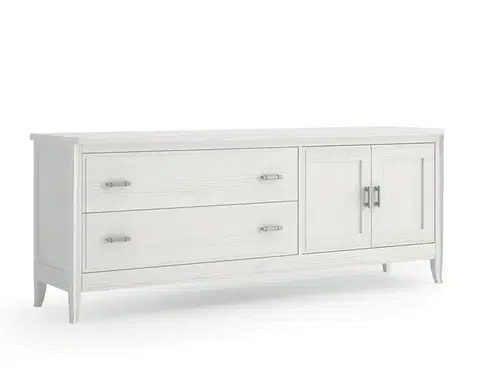 Estila Designový dřevěný TV stolek Genova v moderním stylu se dvěma šuplíky a dvířky obdélníkový 180cm