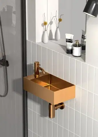 Závěsné umývátko v růžovozlaté barvě SAT Aurum 36x18 cm bez přepadu SATAUR3618BRG SATAUR3618BRG