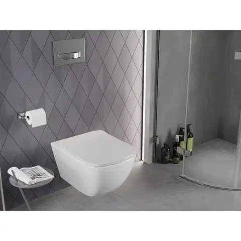 MEXEN/S Timo Závěsná WC mísa Rimless Tornado včetně sedátka s slow slim, duroplast, bílá lesk 30650200T