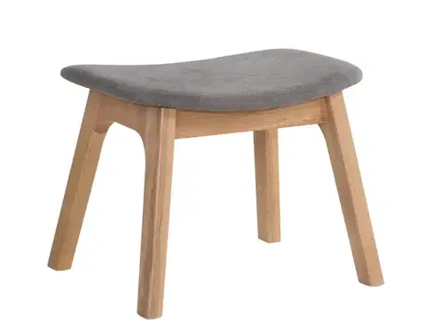 Estila Designová taburetka Nordica Clara se zaobleným skandinávským šedým čalouněním a dubovými masivními světle hnědými nožičkami 44cm