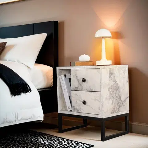 Noční stolek Glimmer - Fressia Marble, Black
