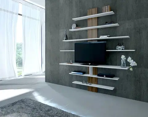 TV stěna / Sestava pod TV Zebra - White, Walnut